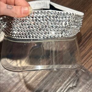 Clear Rhinestone Trim Women’s Visor Hat - Silver Accent